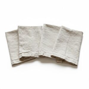 Pottery Barn Wheaton Cotton Linen Striped Napkins Set of 4 White and Tan
